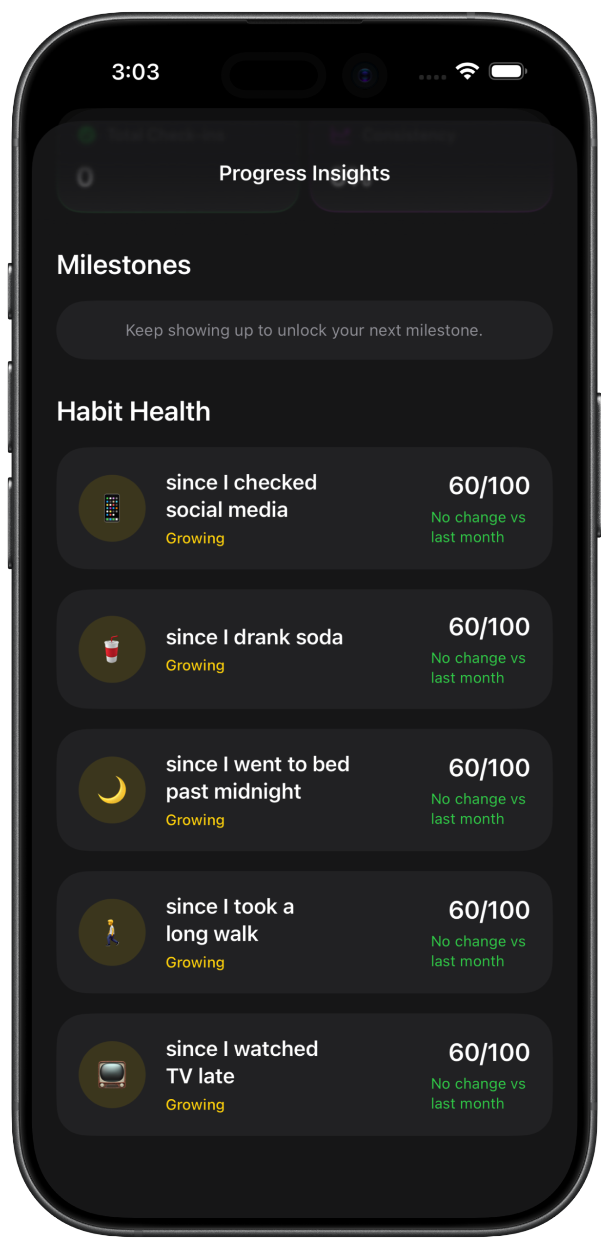 Habit tracking screen